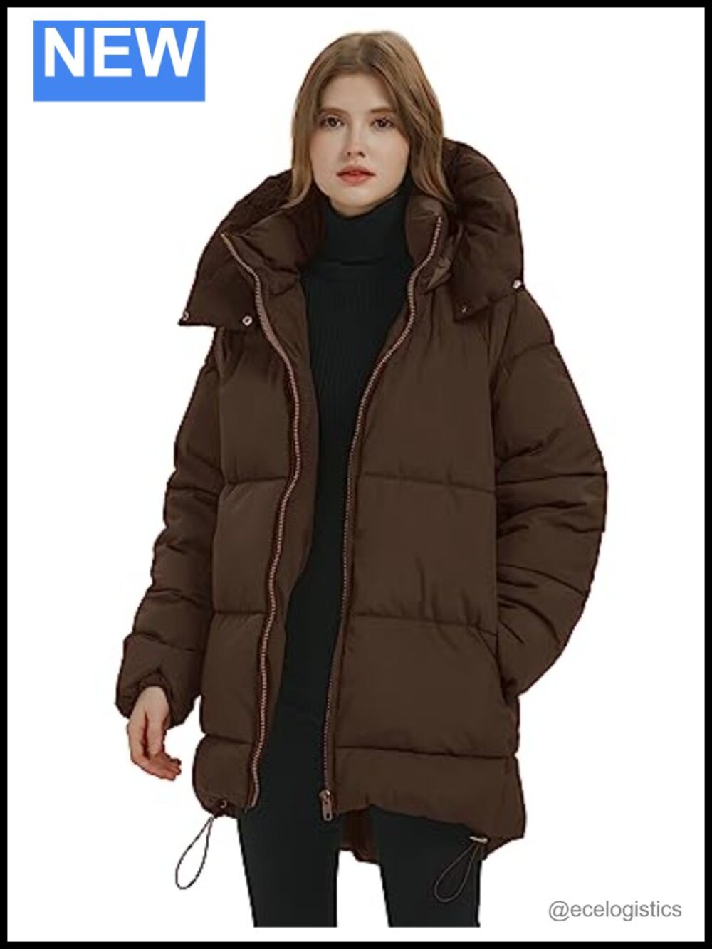 Women's Mid-Length Puffer Hooded Jacket Warm Nylon Winter Coat